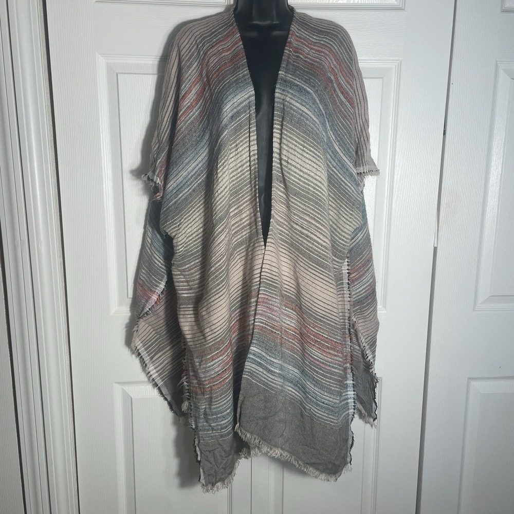 Cejon Boho Striped Cardigan Women OSFM Open Front Oversized Kimono Fringe Top